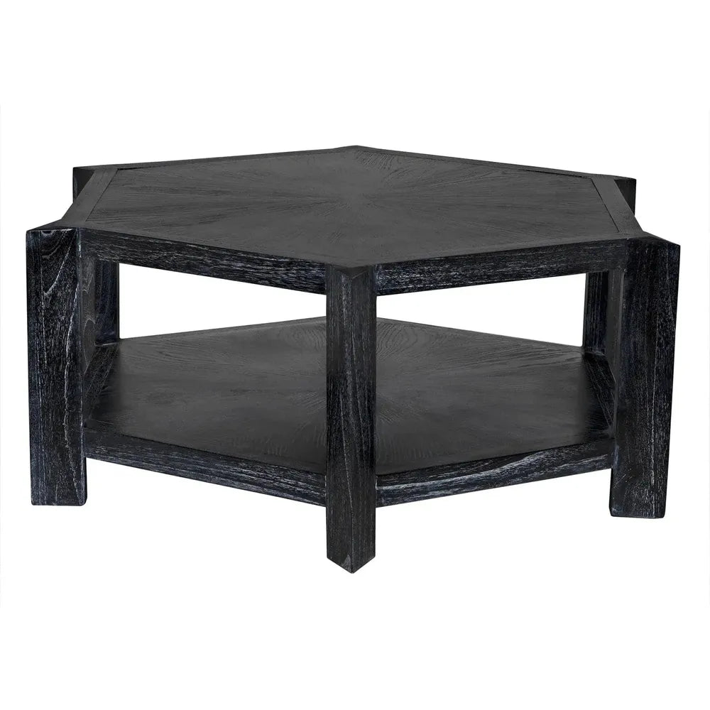 Alternate view of Yuhuda Coffee Table, featuring cerused finish, wood, and lower open storage shelf.