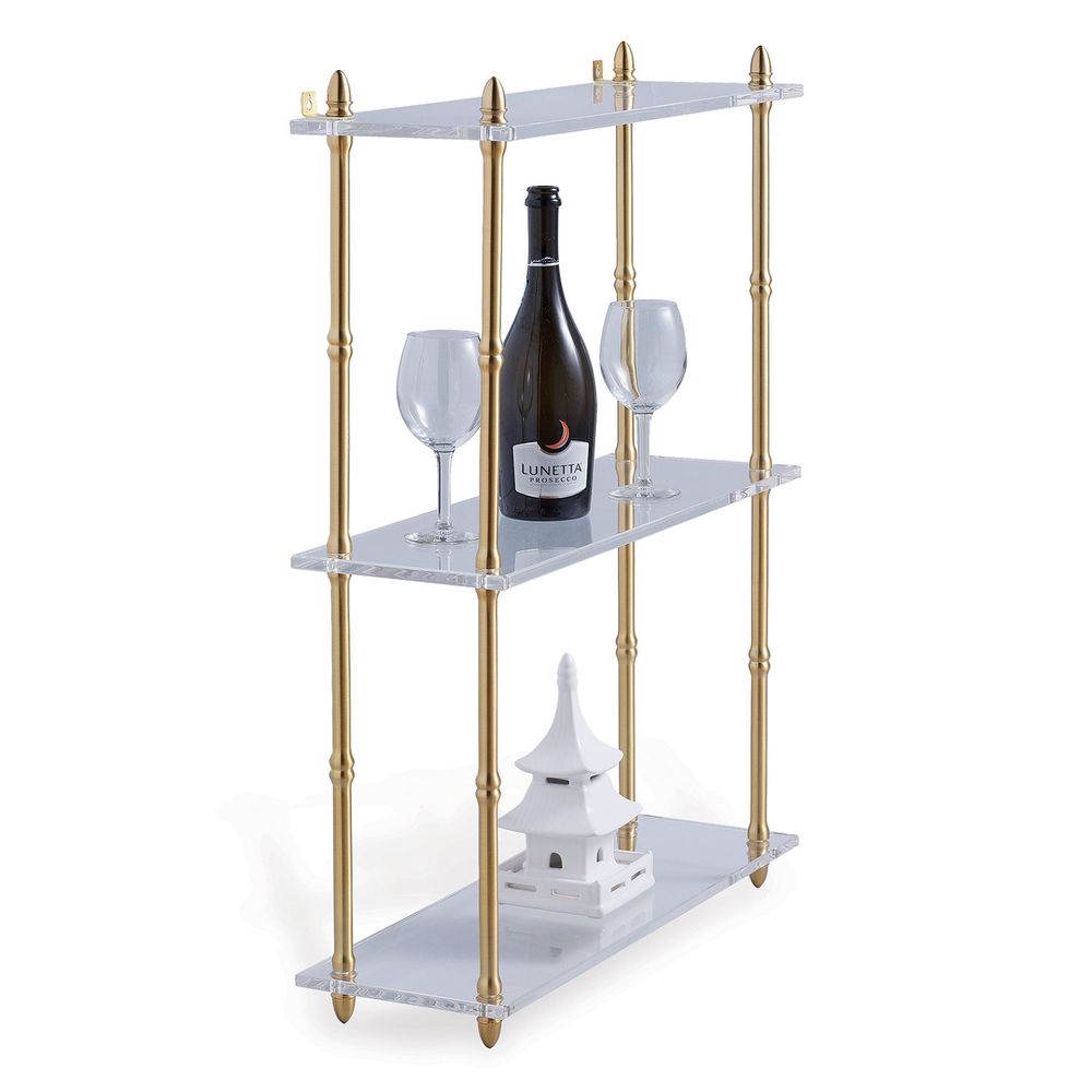 Alternate view of Carmel 24" Shelf, featuring polished finish, acrylic, brass, and wall-mounting hardware.