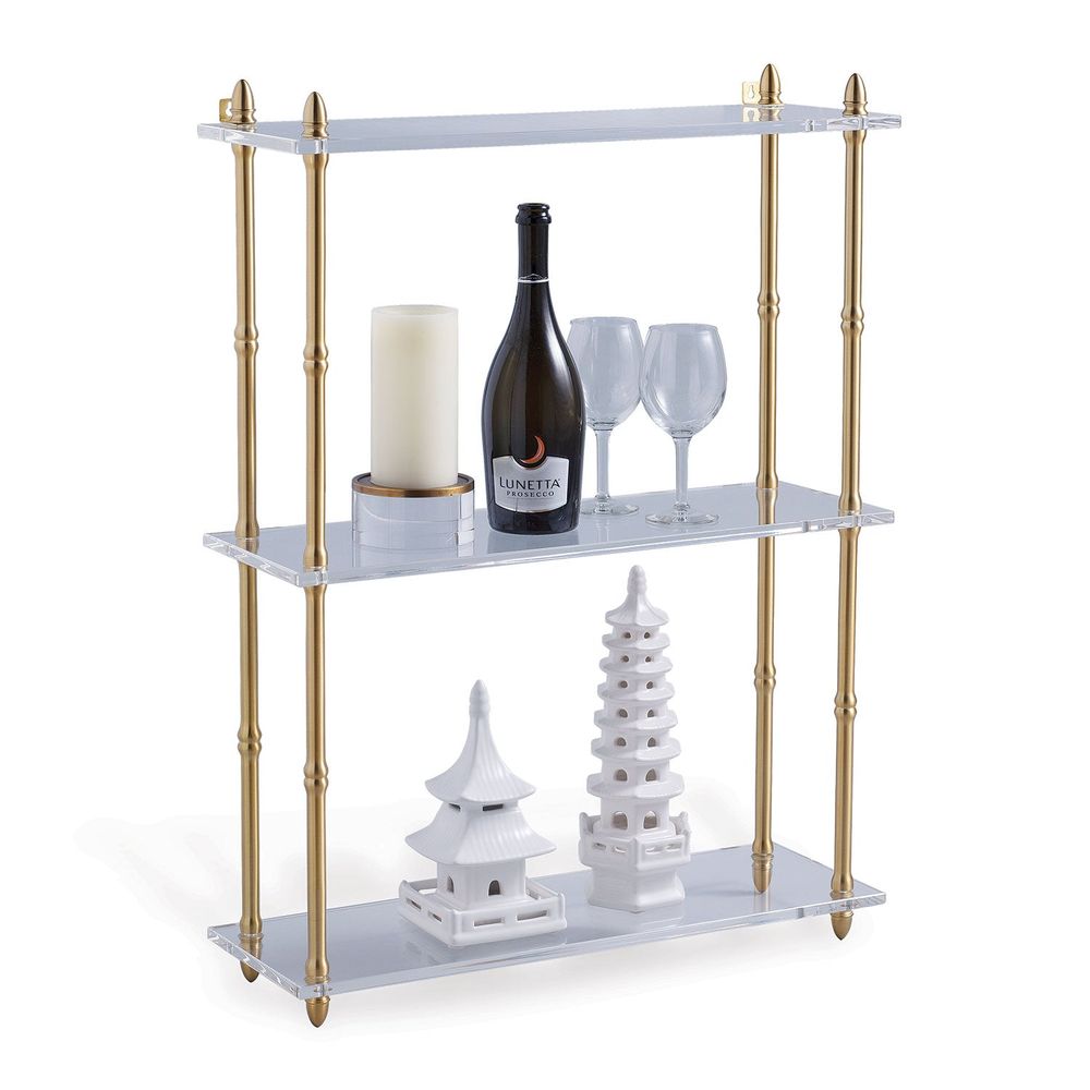 Additional view of Carmel 24" Shelf in clear and brass gold, featuring polished finish and wall-mounting hardware.
