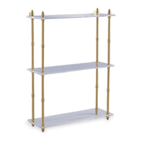 Carmel 24" Shelf, shown in clear and brass gold with acrylic, brass, and wall-mounting hardware.