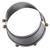 Alternate view of Westhaven Log Holder, featuring hammered metal, wood, and open circular log storage cavity.