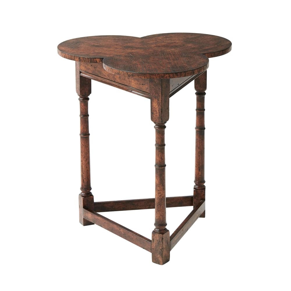 Alternate view of Oak Clover Accent Table, featuring distressed, wood, oak, and fixed freestanding structure.