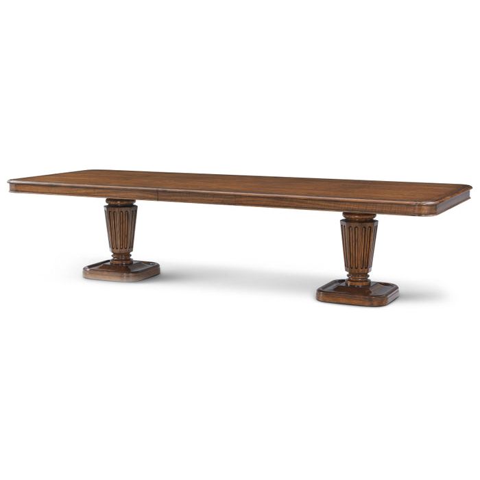 Haddon Extension Dining Table, shown in medium brown and warm walnut brown with wood.