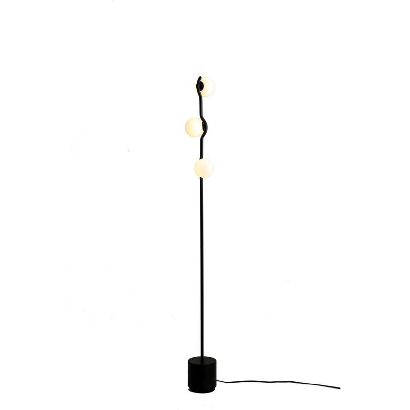 Alternate view of Pluto Floor Lamp Black Glass Black Powder Coated Frame in black and white.