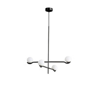 Nebula Chandelier Lamp 2 Arm White Glass Black Powder Coated Frame, shown in black and white with metal and glass.