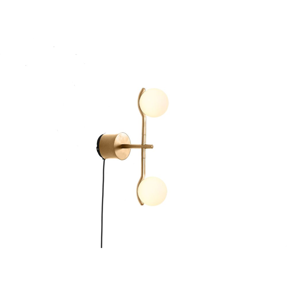 Alternate view of Pluto Wall Lamp White Glass Brass Powder Coated Frame, featuring metal, glass, and wall-mounting hardware.