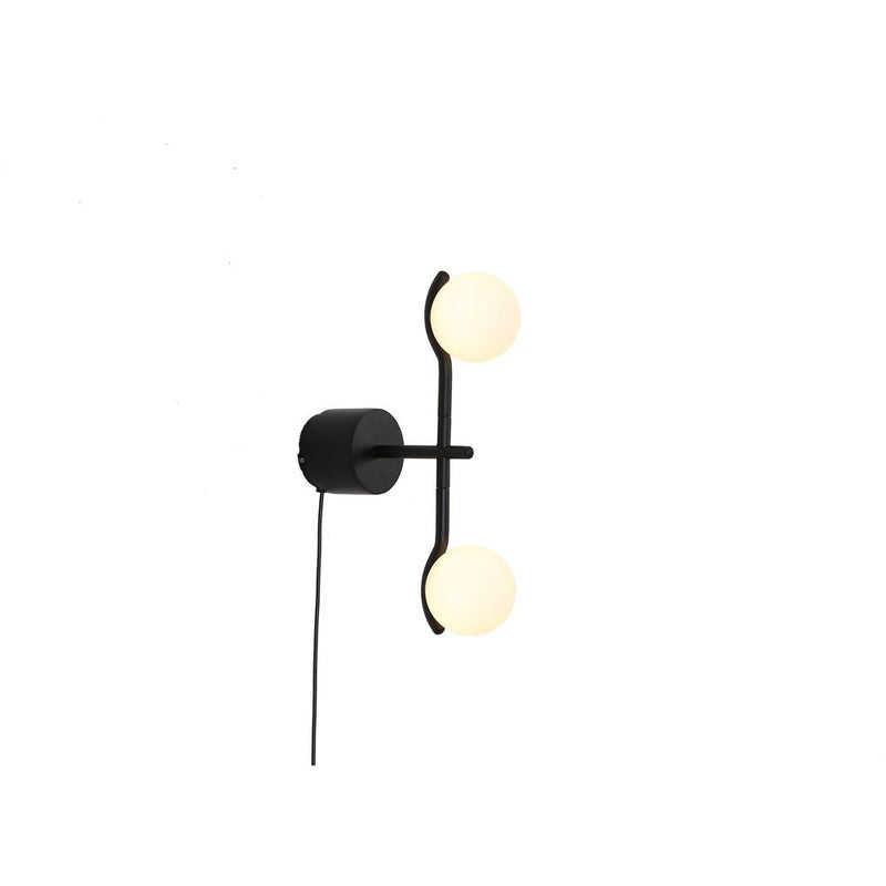 Alternate view of Pluto Wall Lamp White Glass Black Powder Coated Frame in black and white.