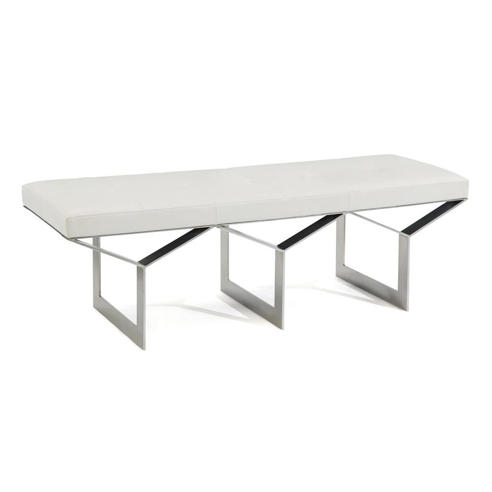 Benches Transverse Leather And Steel Bench - White