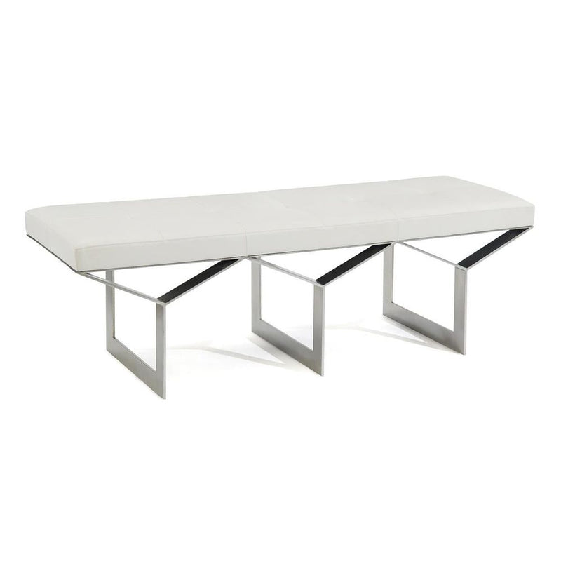 Benches Transverse Leather And Steel Bench - White