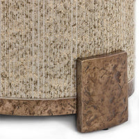 Alternate view of Shimmer Champagne Accent Ottoman in champagne and beige with cylindrical round drum.