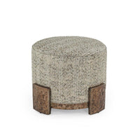 Shimmer Champagne Accent Ottoman, shown in champagne and beige with textured fabric and metal.