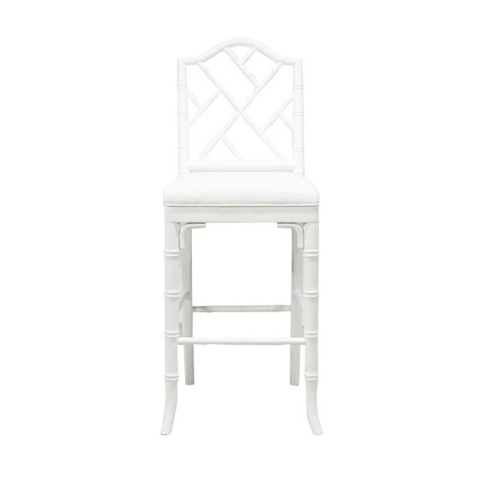 Annette, shown in white with wood, fabric, and a counter-height seat.
