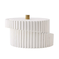 Additional view of Fiero Short Container in white and brass, featuring matte painted finish and lidded container.