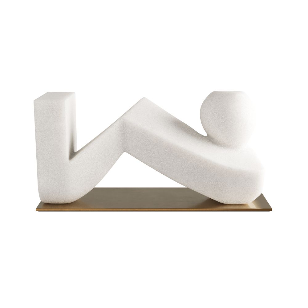 Deveraux Sculpture, shown in off-white and cream with cast stone, composite stone, and a freestanding weighted base.