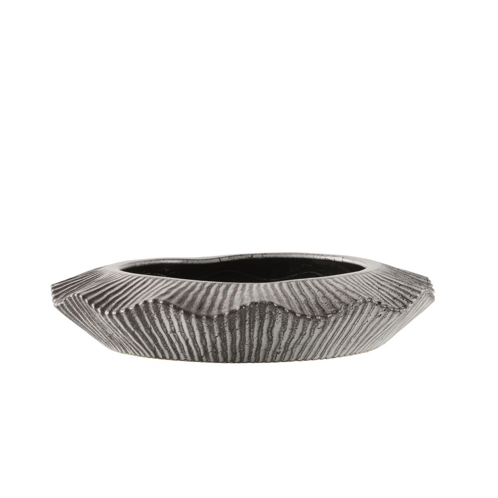 Albert Planter, shown in gray and charcoal with ceramic, stoneware, and open shallow planter bowl.