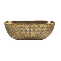 Elijah Centerpiece, shown in antique gold and warm brass with cast metal, brass, and open deep basin.
