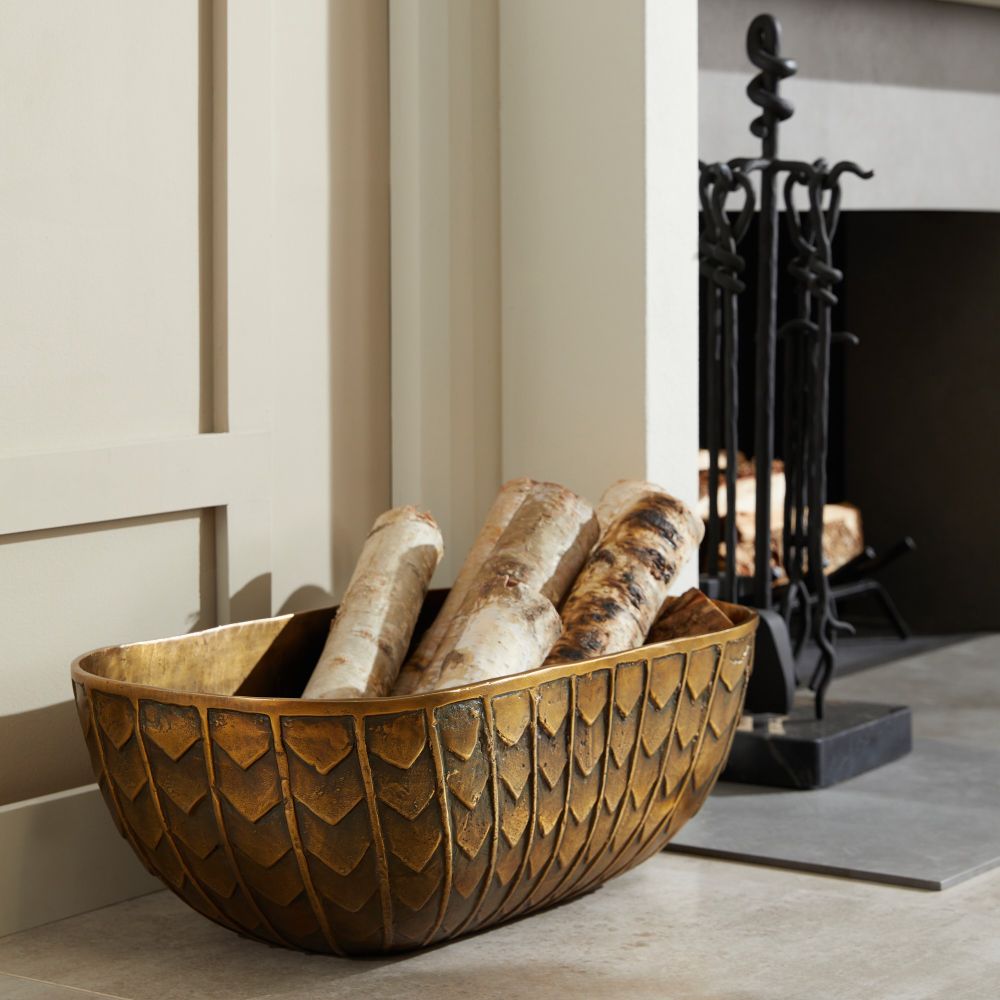 Additional view of Elijah Centerpiece in antique gold and warm brass, featuring antiqued finish and open deep basin.