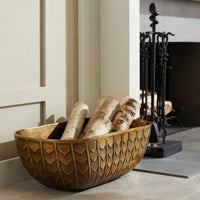 Additional view of Elijah Centerpiece in antique gold and warm brass, featuring antiqued finish and open deep basin.