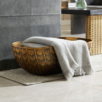 Alternate view of Elijah Centerpiece, featuring antiqued finish, cast metal, brass, and open deep basin.