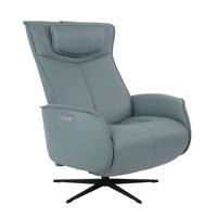 Alternate view of Axel Recliner, featuring leather, metal, and power recline mechanism.