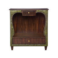 Additional view of Catrine Nightstand in dark walnut brown and espresso, featuring polished grain and upper small drawer.