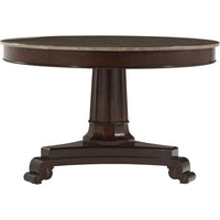Alternate view of Sutton Dining Table, featuring polished wood finish, hardwood, marble, and fixed round non-extension top.