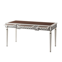 Alternate view of Mirabella Writing Table, featuring painted finish, wood, leather, and a integrated leather writing surface.