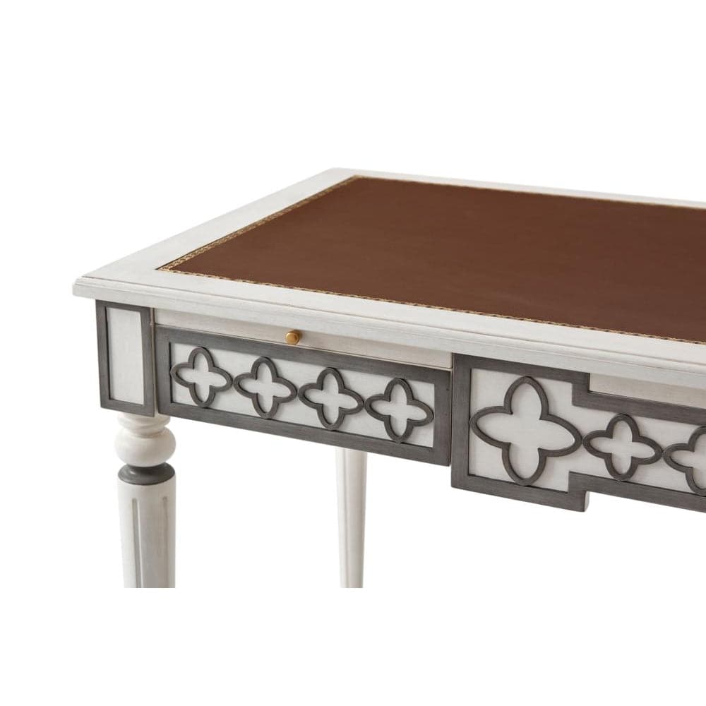 Additional view of Mirabella Writing Table in white and brown.
