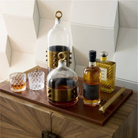 Additional view of Vanderbilt Tray in brown and brass gold, featuring stitched edge finish and dual raised side handles.