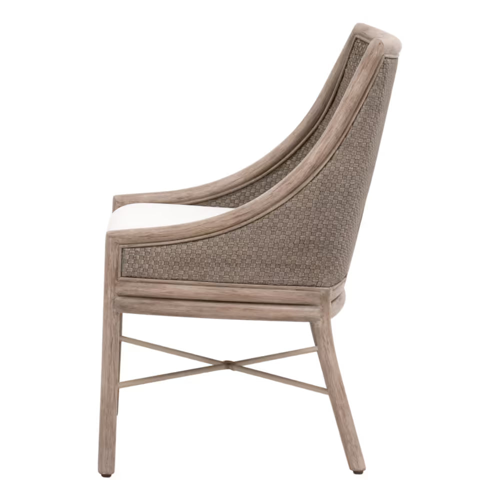 Alternate view of Adamo Dining Chair, featuring smooth upholstery finish, wood, woven cane or rattan, and fixed arms.