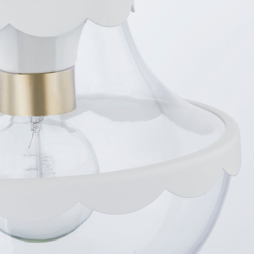 Alternate view of Alaina 1 Light Semi Flush, featuring brushed aged brass, glass, metal, and a semi-flush ceiling mount.