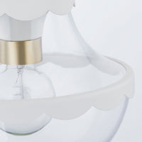 Alternate view of Alaina 1 Light Semi Flush, featuring brushed aged brass, glass, metal, and a semi-flush ceiling mount.