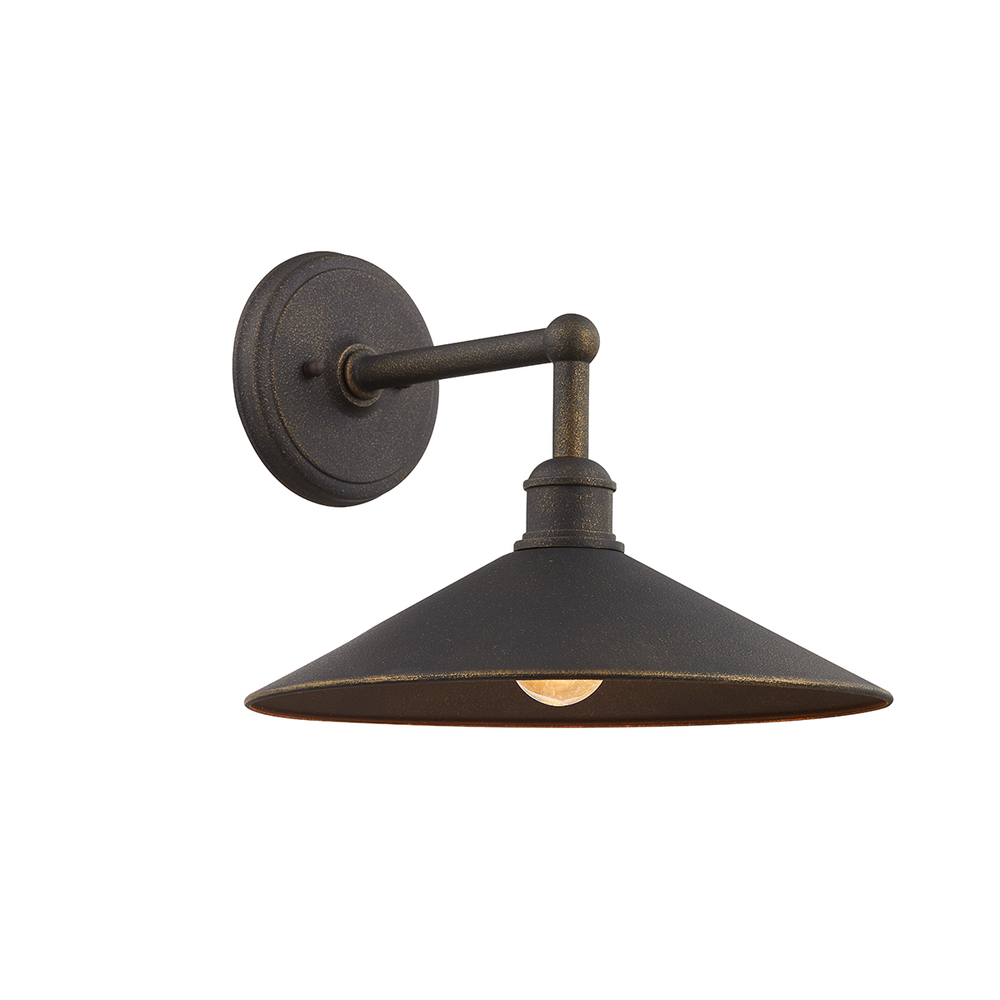 Shelton Wall Sconce, shown in dark bronze and black with metal and a wall-mounting circular backplate.