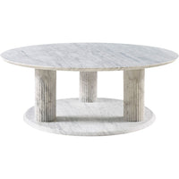 Alternate view of Athena Cocktail Table, featuring polished finish, marble, and integrated lower circular shelf.