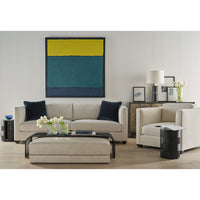 Alternate view of Weave Side Table, featuring ribbed carved texture, wood, glass, and round glass tabletop.