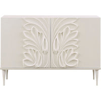 Jardin Chest, shown in ivory and off-white with wood and two-door cabinet storage.