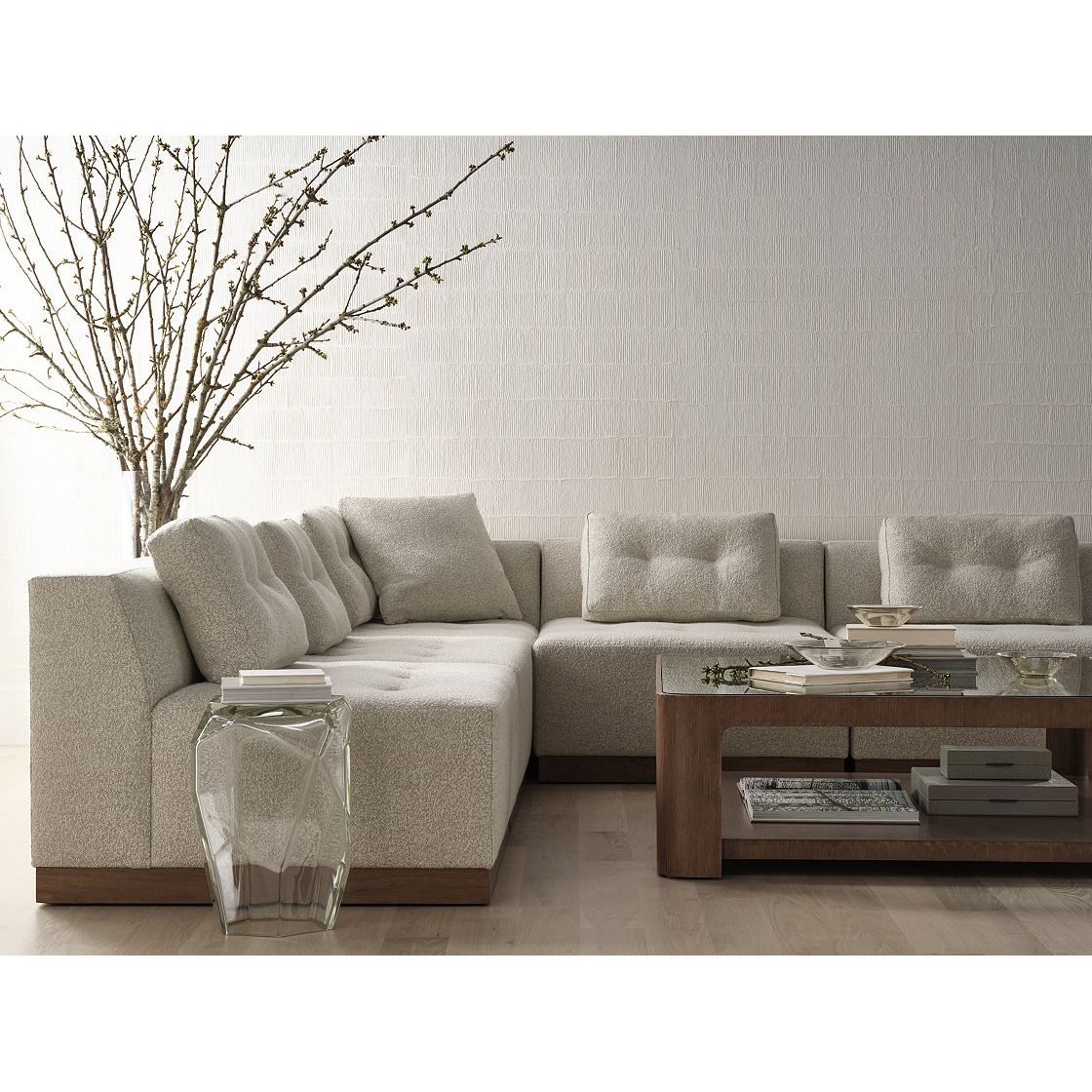Alternate view of Gemstone Table, featuring polished finish, glass, and flat top surface for use as side table.