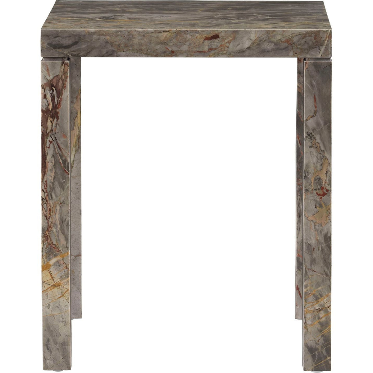 Serena Side Table, shown in gray and taupe with marble and four-leg freestanding base.