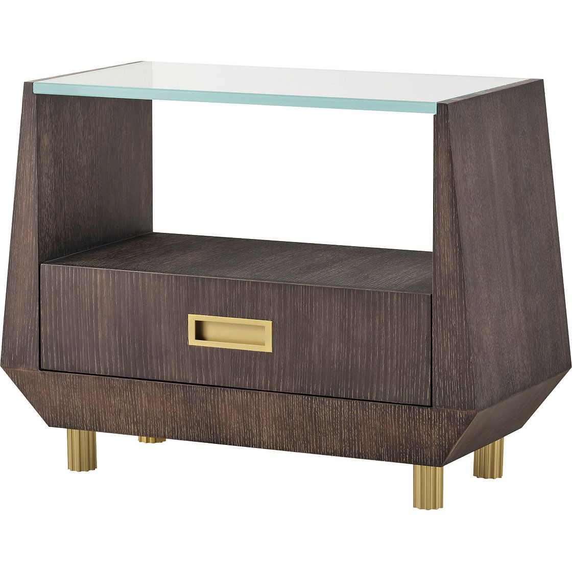 Alternate view of Gem Night Table, featuring wood, glass, and single full-width drawer.