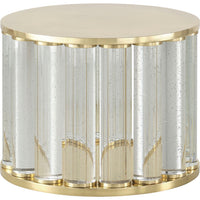 Marlo Cocktail Table, shown in clear and gold with seeded glass and brass or brass-finished metal.