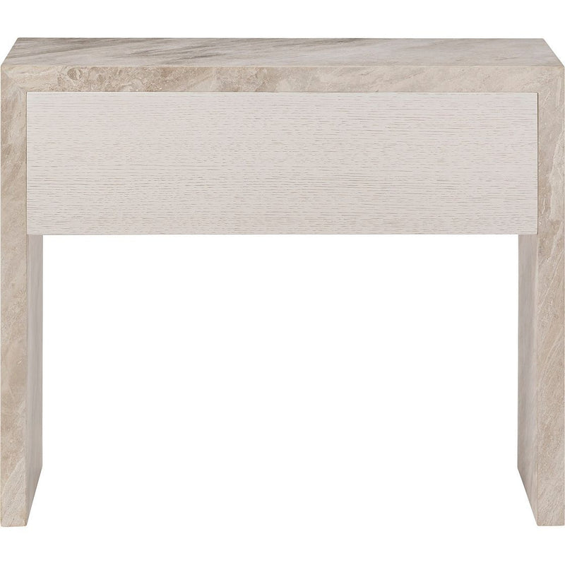 Coronado Nightstand, shown in beige and cream with stone, wood, and single full-width drawer.