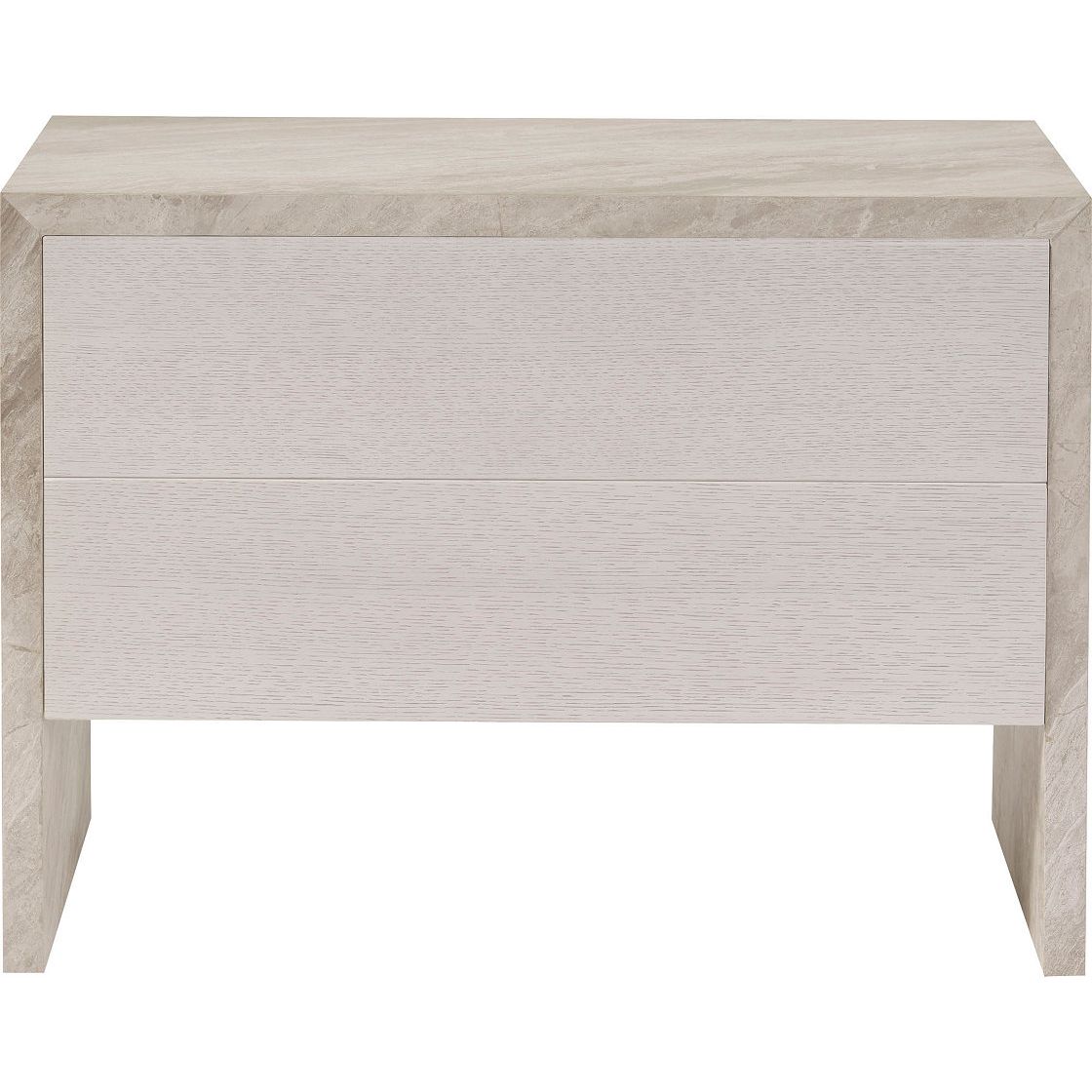 Baja Nightstand, shown in light beige and warm taupe with stone, wood, and two full-width drawers.