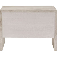 Baja Nightstand, shown in light beige and warm taupe with stone, wood, and two full-width drawers.