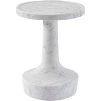 Etna Table, shown in white and off-white with marble and a solid pedestal base.