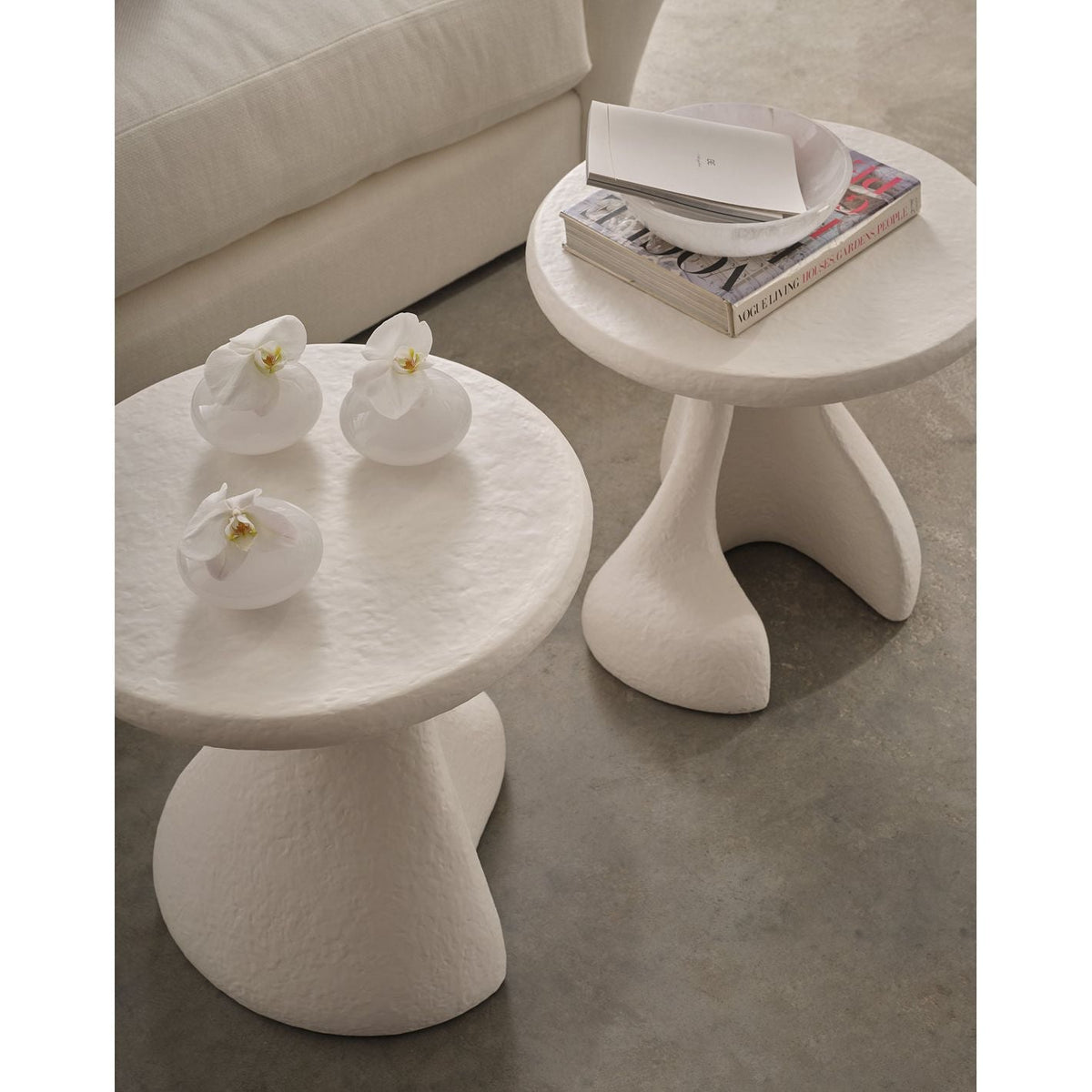Additional view of Danzer Side Table in ivory and off-white, featuring matte finish and solid round tabletop.