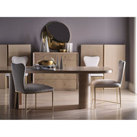 Alternate view of Phoebe Dining Table, featuring matte natural finish, wood, oak, and dual cylindrical pedestal base.