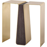 Additional view of Leilani Side Table, featuring brushed metal finish, brass, wood, and dual separated top surfaces.