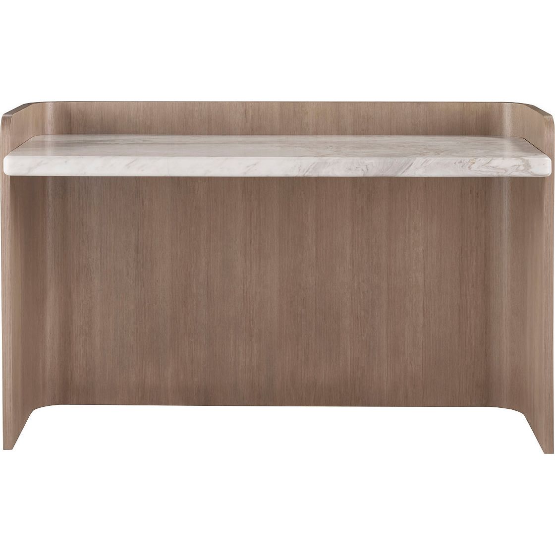 Ali Desk, shown in warm taupe and ivory white with wood, marble, and a integrated marble writing surface.