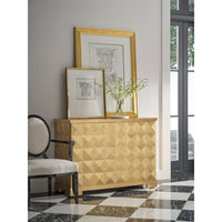 Alternate view of Diamond Chest, featuring faceted relief finish, wood, gold leaf, and two-door enclosed storage.