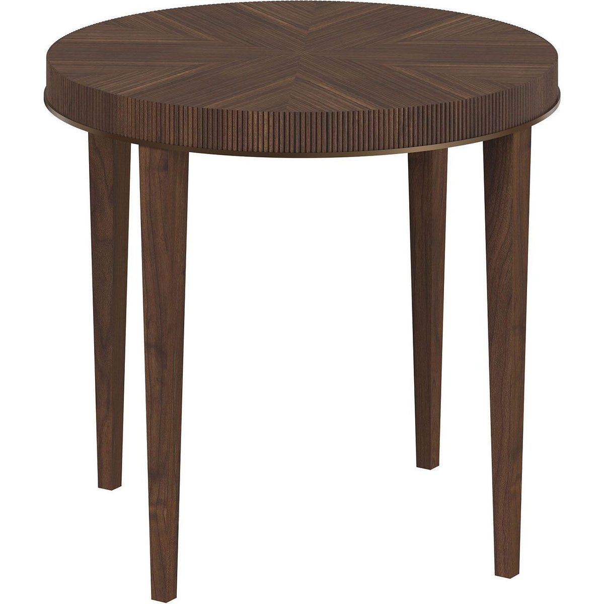 Jensen Side Table, shown in dark walnut brown and warm espresso with wood veneer, solid wood, and fixed four-leg base.